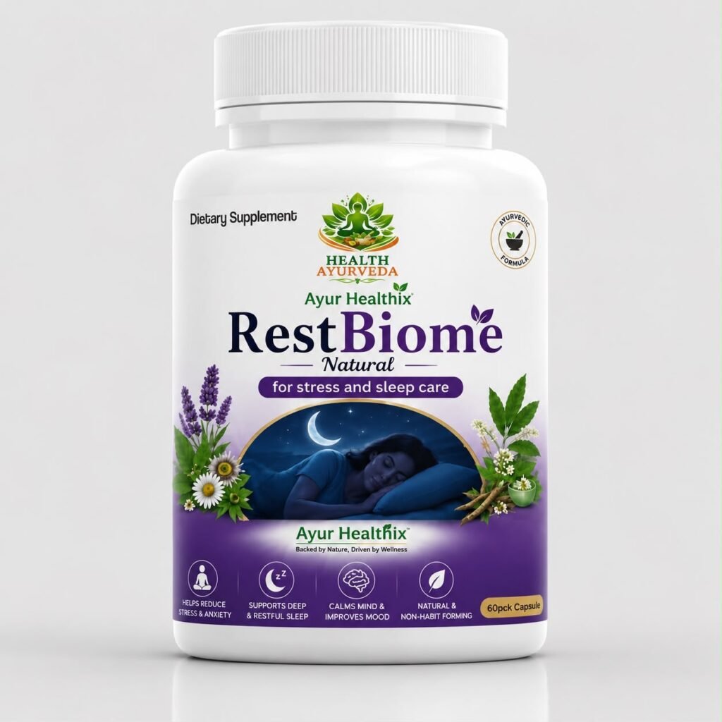 Health Ayurveda RestBiome Natural Capsules for Stress Relief & Better Sleep